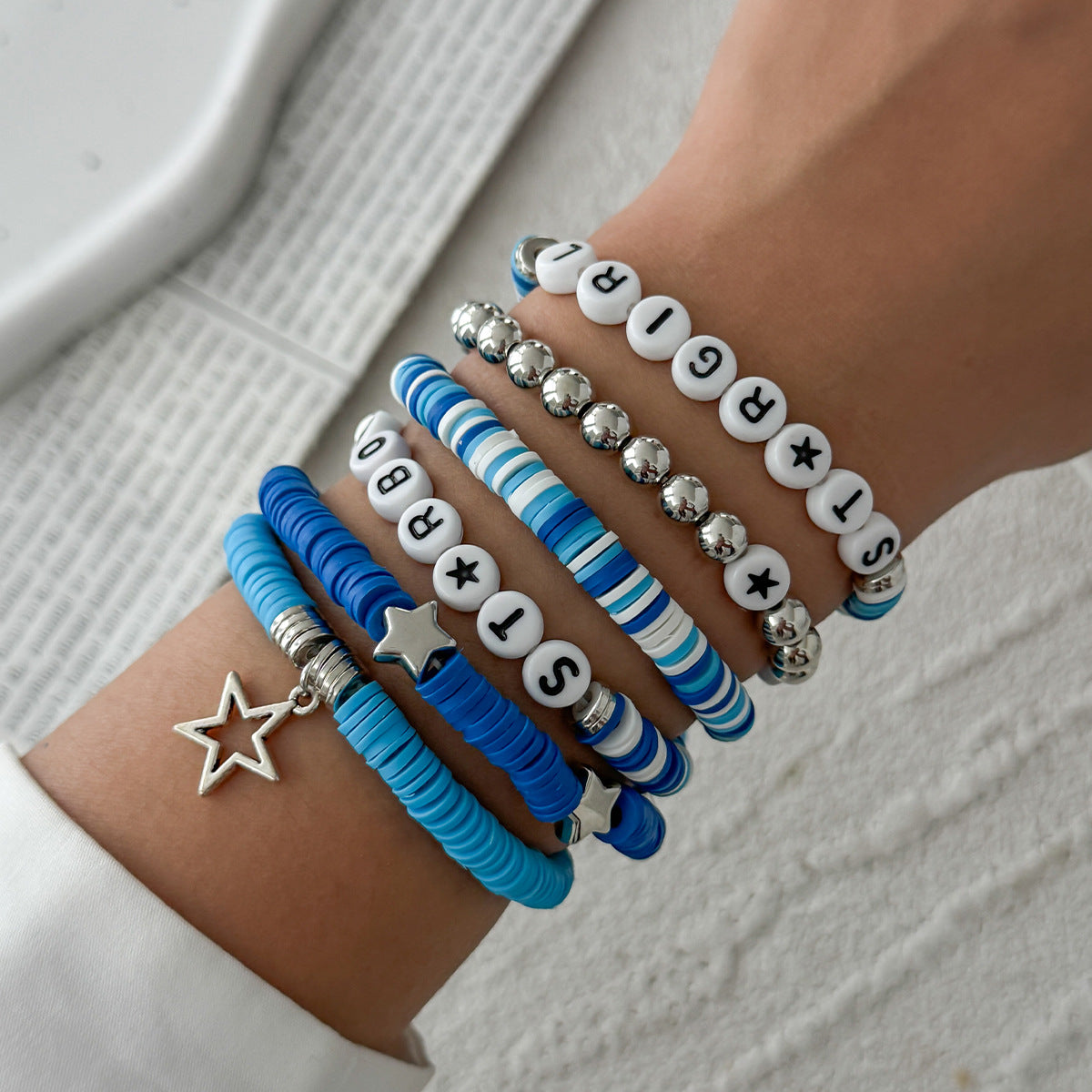 Color Block Letter Star Resin Stretch Bracelet for Women