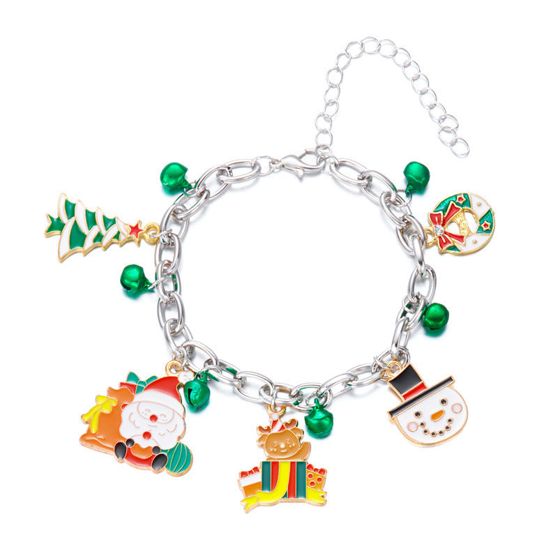 Fashionable Enamel Alloy Bracelet with Santa Claus and Reindeer Motifs for Women, Holiday-Themed Geometric Cartoon Design