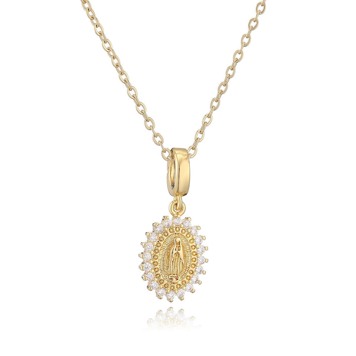 Vintage Geometric Pendant Necklace for Women with Copper Base Plated in 18K Gold and Zircon Inlay