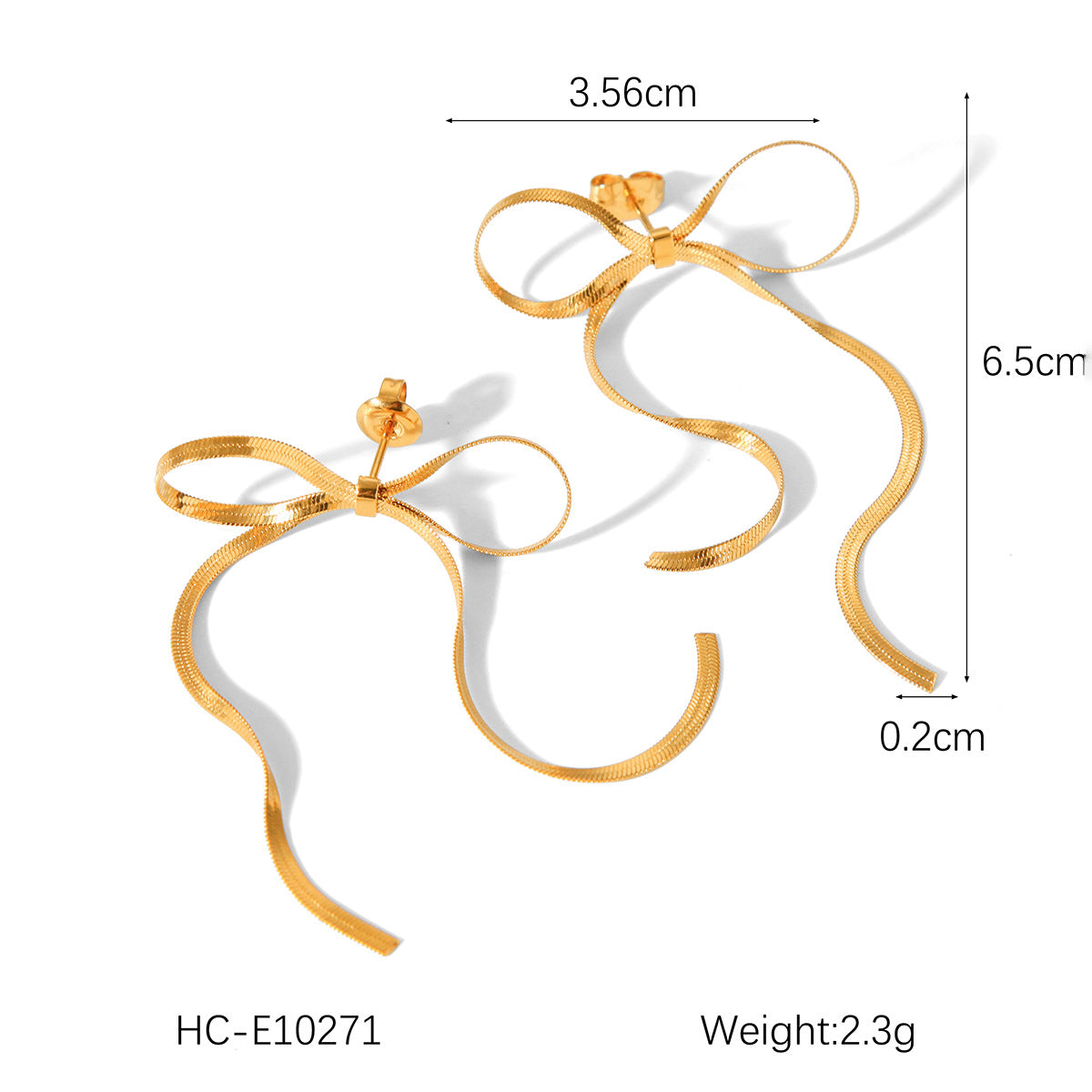 Fashion 18K Gold Plated Stainless Steel Bow Knot Geometric Stud Earrings for Women