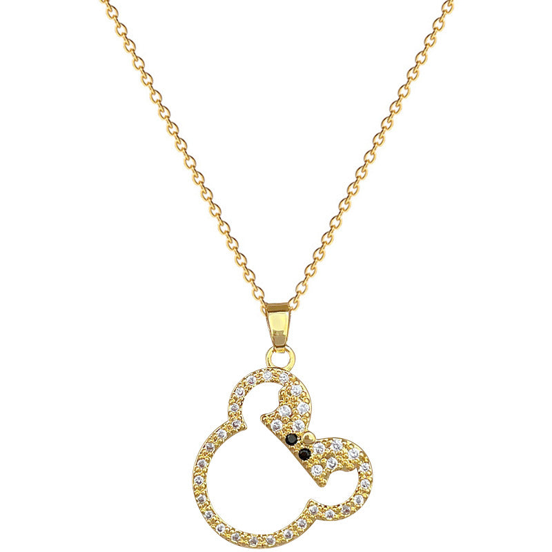 Elegante collana pendente con fiocco e gatto per donna, con strass su catena in acciaio al titanio, design geometrico minimalista
