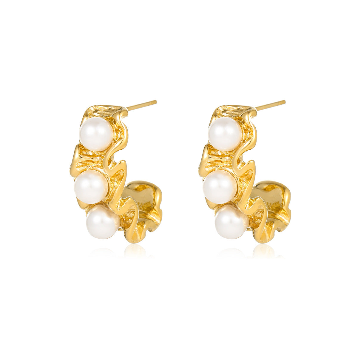 Pendientes de perlas de acero inoxidable con forma de C a la moda con acabado galvanizado para mujer