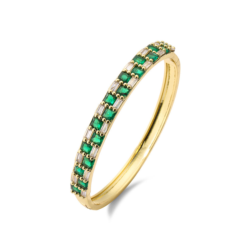 Minimalist Geometric Open Bangle Bracelet for Women Made of Brass with Real Gold Plating and Micro-Pave Setting