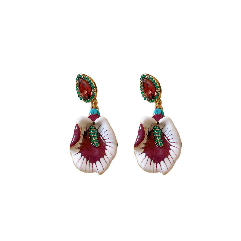 Vintage Chic Floral and Geometric Drop Earrings with Enamel Finish in Alloy with Stainless Steel Posts