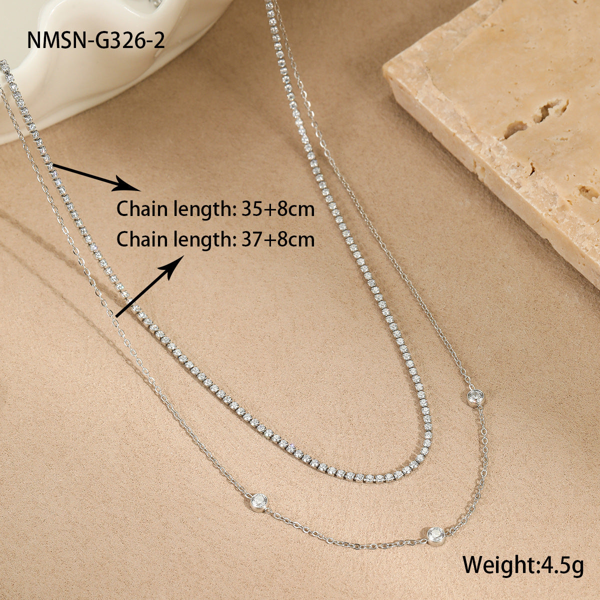 Collana a Strati da Donna alla Moda in Acciaio al Titanio Geometrico con Intarsio di Strass Placcato