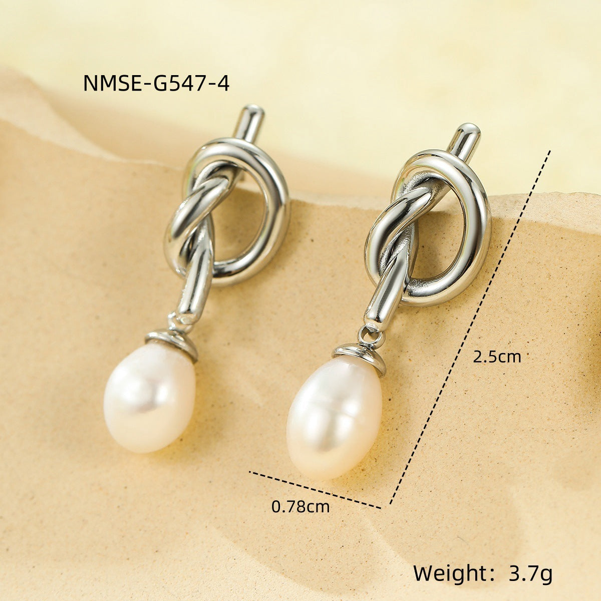 Pendientes de Nudo de Acero Inoxidable de Estilo Vintage con Acentos de Perlas para Mujer