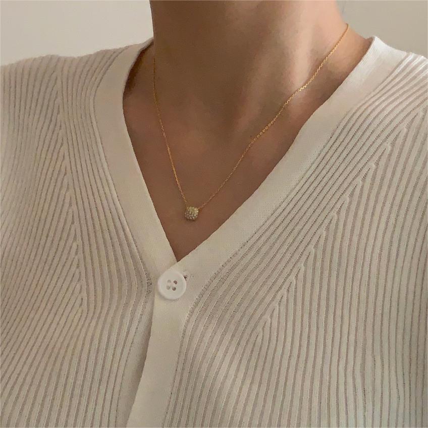 Minimalist Geometric Tulip Pendant Necklace in 925 Sterling Silver with Rhinestone Inlay on Snake Chain
