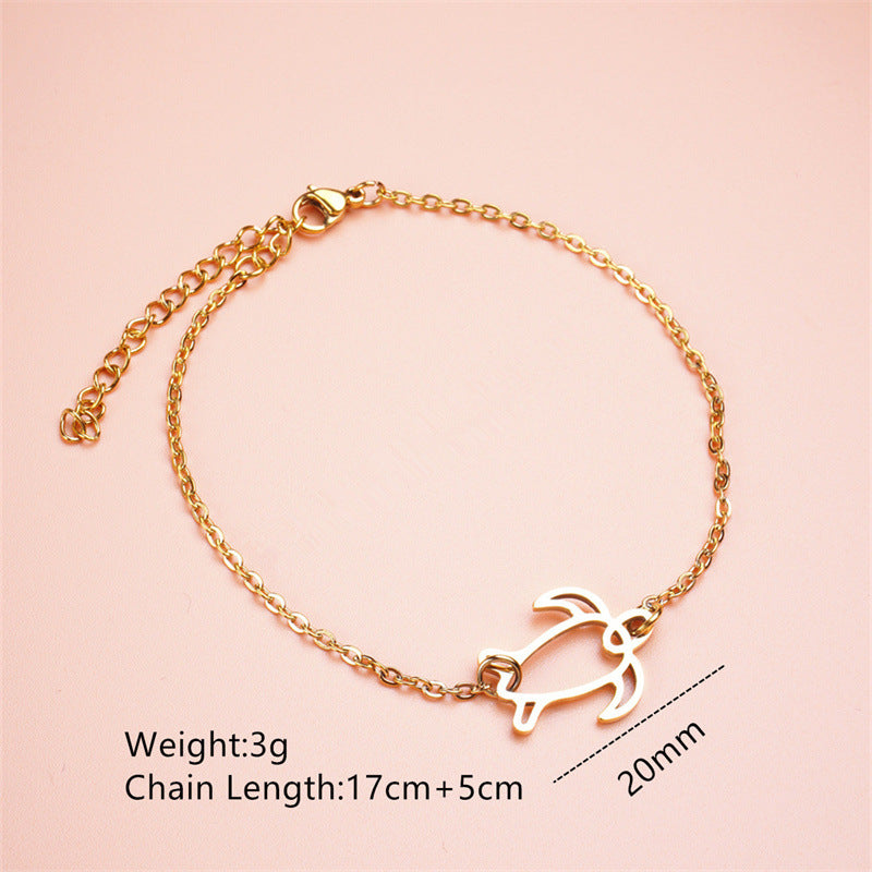 Fashion Minimalist Turtle-Shaped Hollow Pendant Stainless Steel Bracelet with Gold Plating