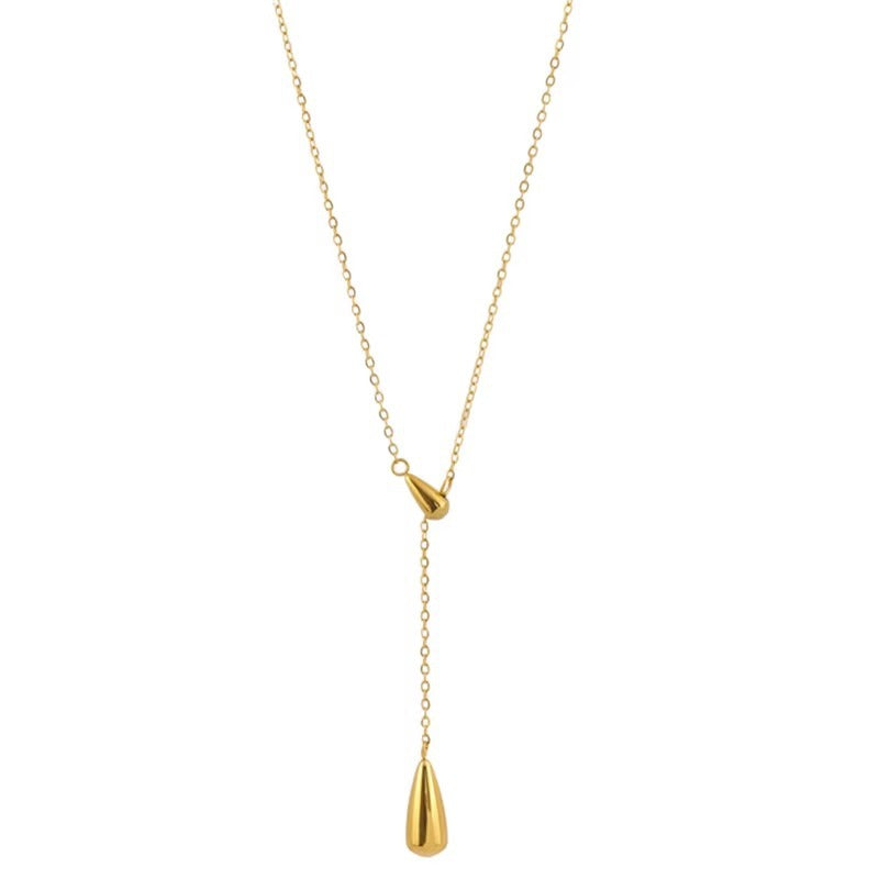 Collana minimalista con goccia d'acqua tonalità fredda da donna in acciaio al titanio placcato, delicata catena a clavicola con design irregolare