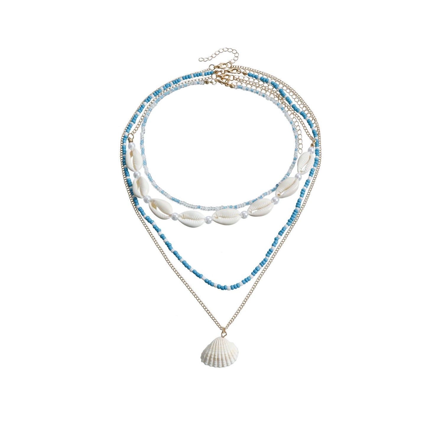 Collar con colgante de concha geométrica estilo bohemio para mujer con cadena de clavícula con baño de metal