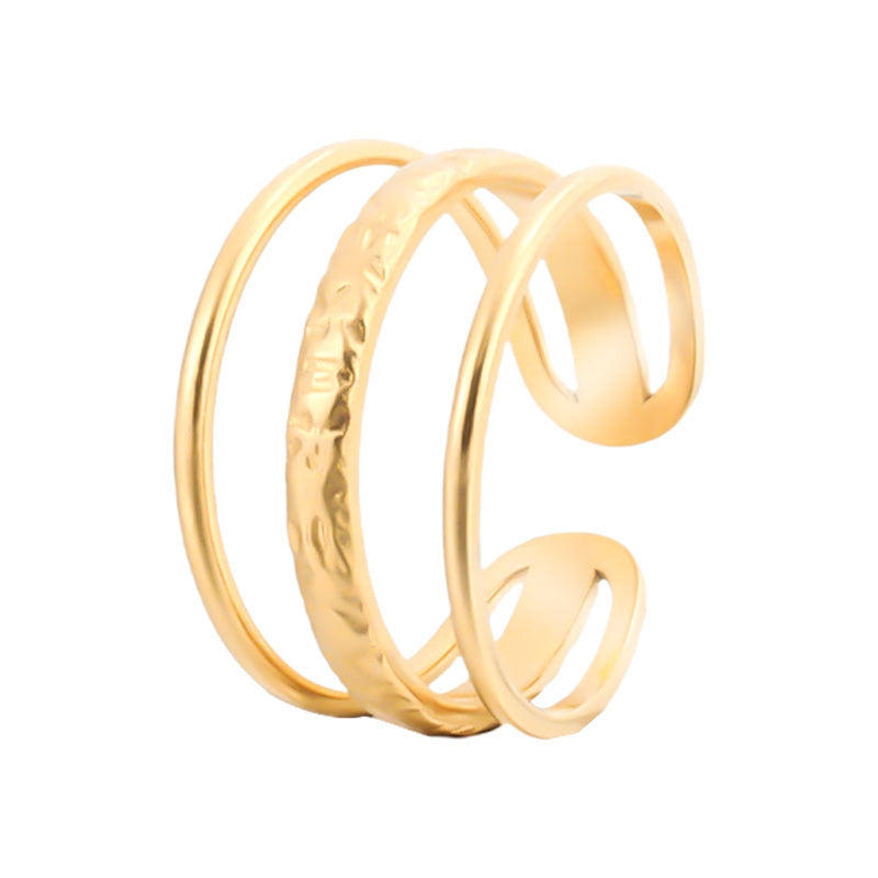 Anello aperto regolabile in acciaio al titanio minimalista da donna, forma geometrica, galvanizzato, stile pendolare alla moda