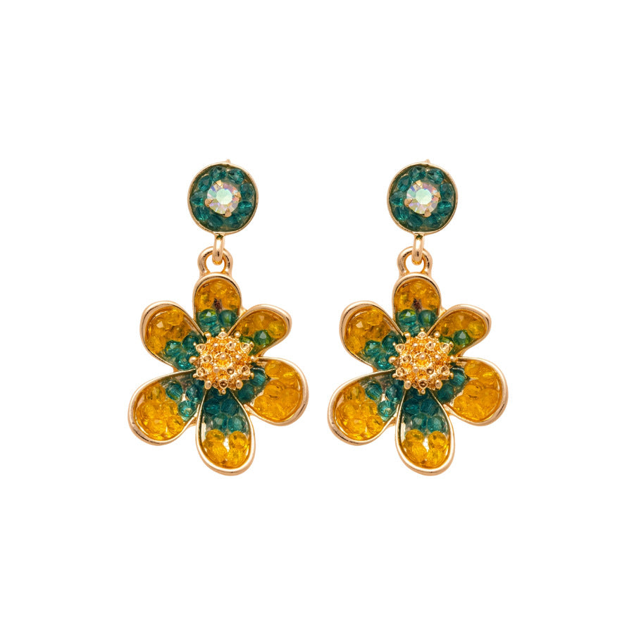 Orecchini a perno con cristalli floreali vintage con intarsi di strass in lega e acciaio inossidabile per donne