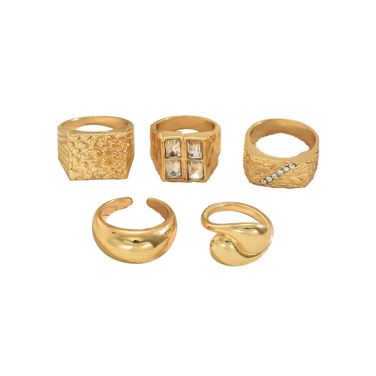 Luxury Geometric Hollow-Out Rhinestone-Set Ring for Women Irregular Index Finger Ring Zinc Alloy Fashion Jewelry
