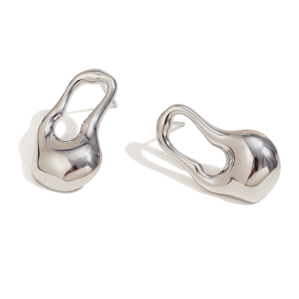Pendientes de tachuela con diseño geométrico minimalista, chapados en oro de 18 quilates, de acero inoxidable, con forma de lágrima irregular y hueca para mujer