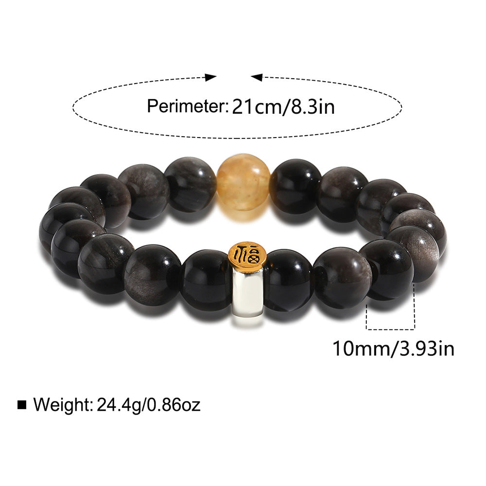 10mm Natural Gold Obsidian Round Beaded Bracelet Plated Geometric Unisex Gift