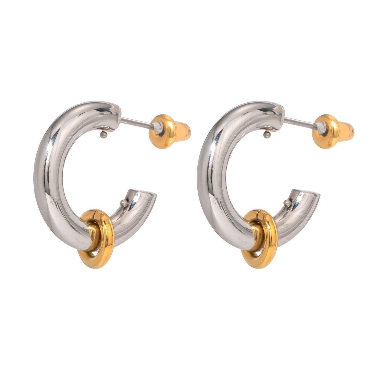 Pendientes Minimalistas de Acero Inoxidable con Letra C y Baño de Oro de 18K para Mujer