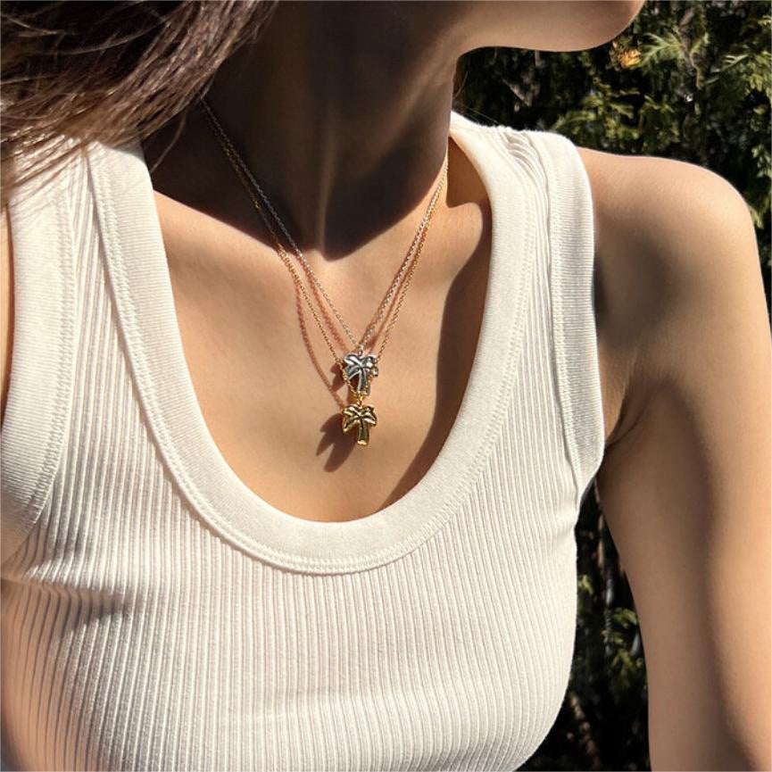 Collana pendente minimalista irregolare a forma di albero di cocco in argento sterling 925 con finitura lucida