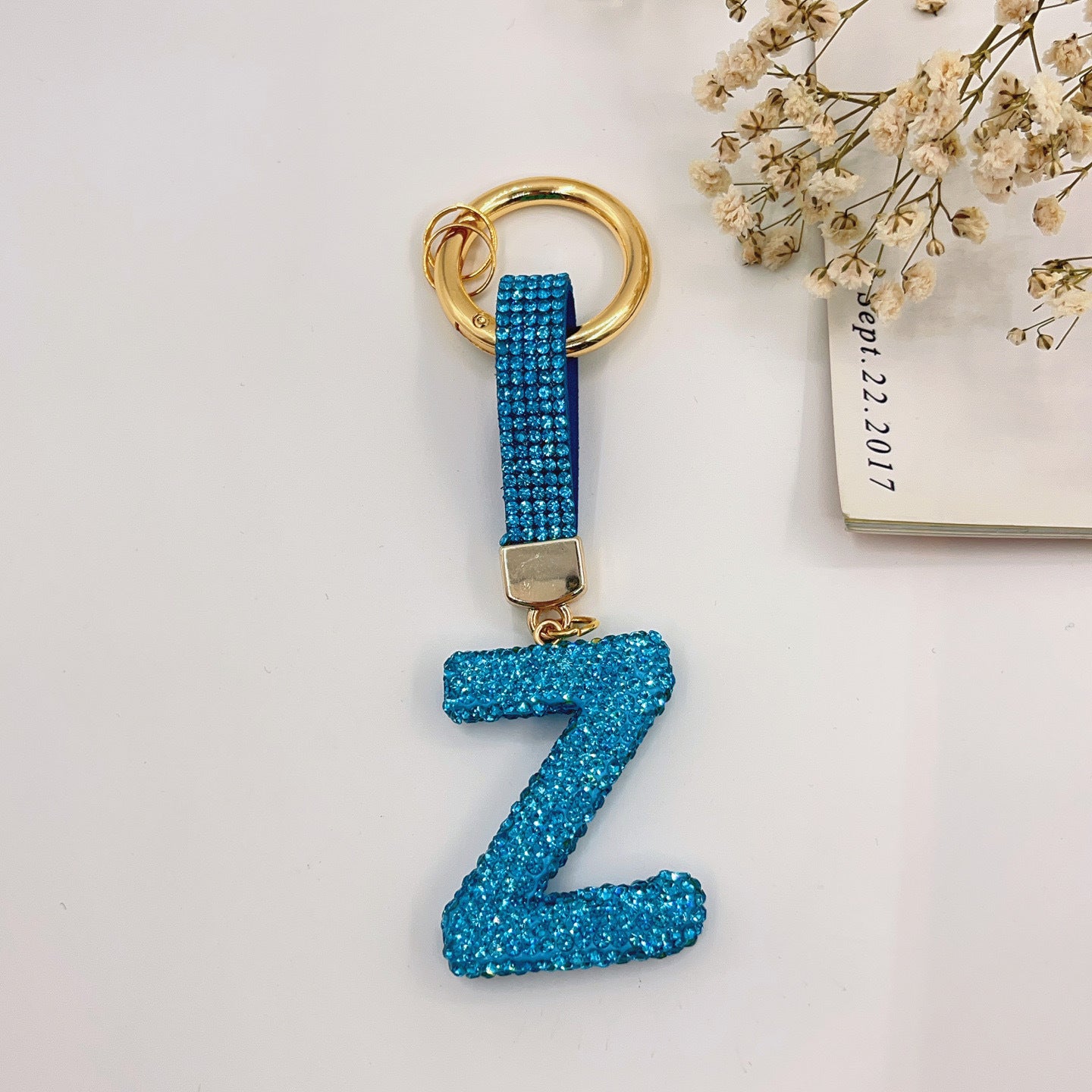 Sweet Rhinestone Inlay Letter Resin Keychain Charm Bar