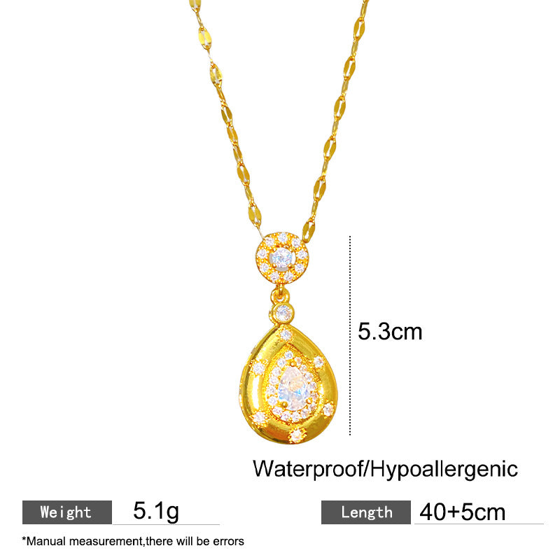 Sweet Sporty Teardrop Floral Gold Plated Titanium Steel Necklace with Cubic Zirconia Brass Pendant