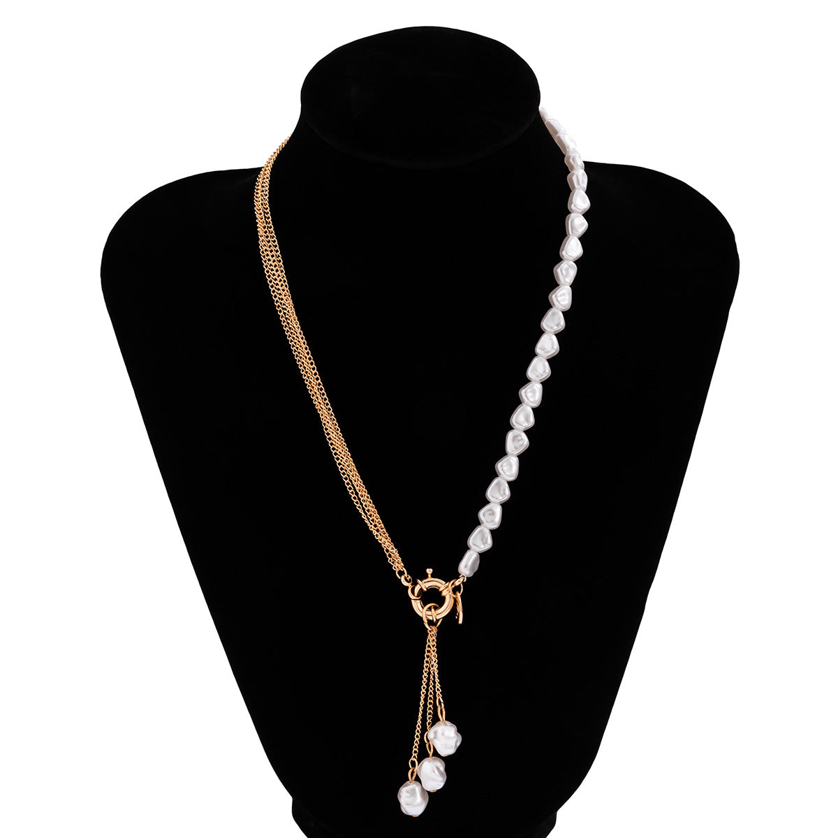Collar de resina geométrico asimétrico minimalista con colgante, perlas de imitación colgantes y cadena fina chapada para mujer