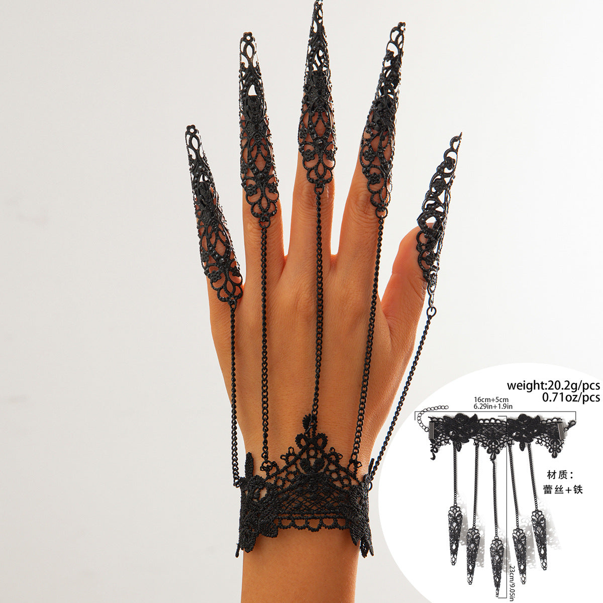Gothic Style Geometric Pendant Finger Bracelet with Tassel and Chain Detail for Women