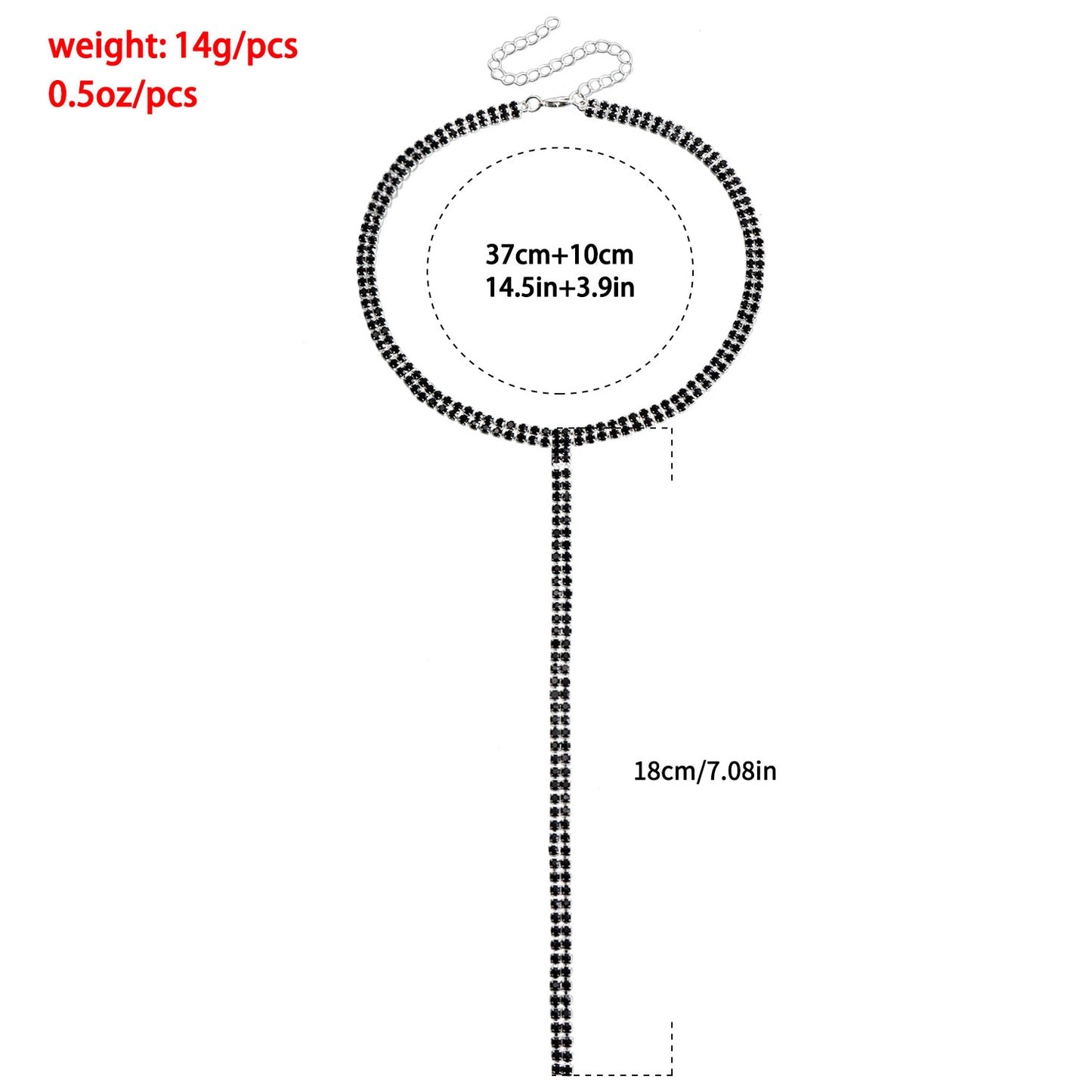 Geometric T-Shaped Black Rhinestone Double Layer Clavicle Necklace for Women with Plated Metal Chain