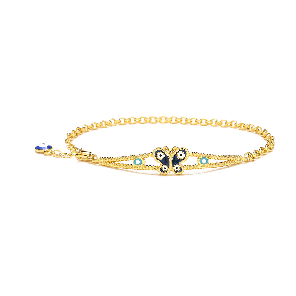 Bohemian Style Geometric Copper Bracelet with 18K Gold Plating and Enamel Finish for Women