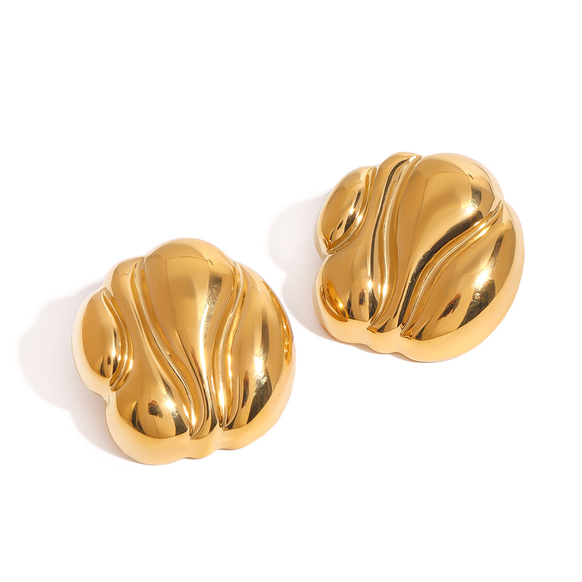 Luxury Gold Plated Geometric Oval Stainless Steel Ear Studs for Women