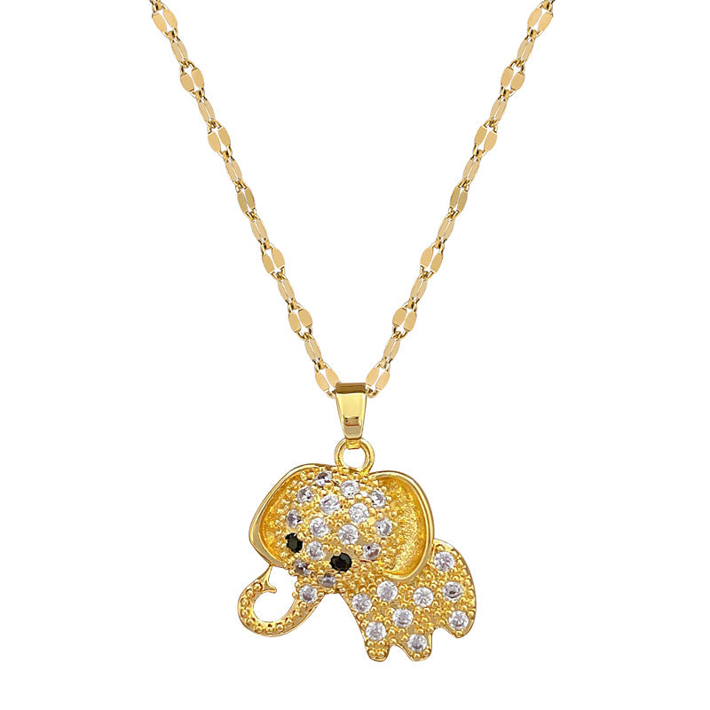 Collana con ciondolo elefante minimalista in acciaio al titanio con intarsio di strass per uomo e donna, catena a maglie a lunghezza regolabile