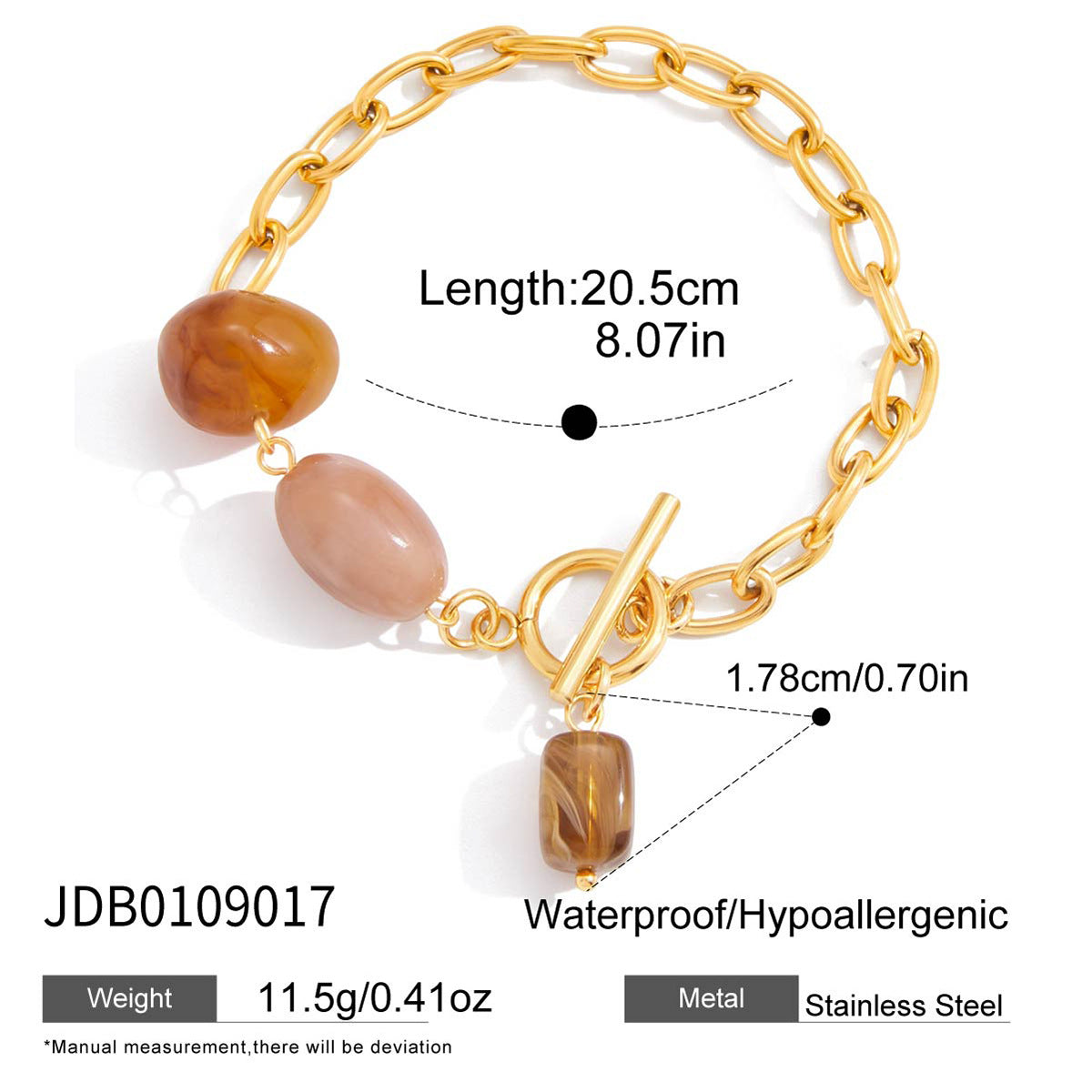 Bracciale a Cuore in Resina Stile Retrò con Finitura Galvanica per Donna, Accessorio di Moda Leggero e di Lusso