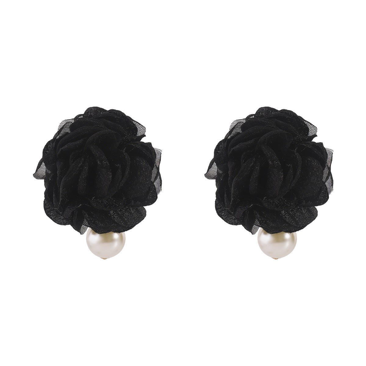 Pendientes de té de rosa hechos a mano de gasa floral y perlas de imitación estilo vintage de Hong Kong