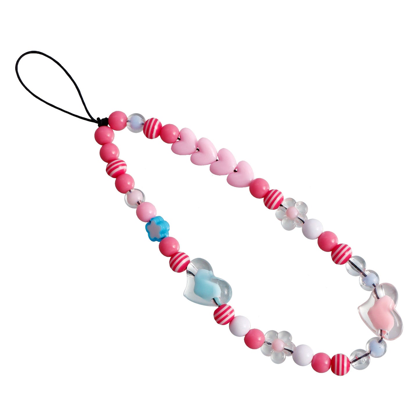 Sweet Colorful Acrylic Beaded Phone Chain with Heart Teardrop and Round Charms