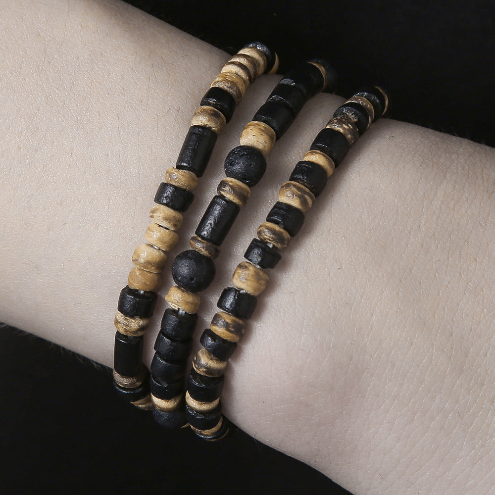 Vintage Bohemian Round Wood Beaded Stretch Bracelet