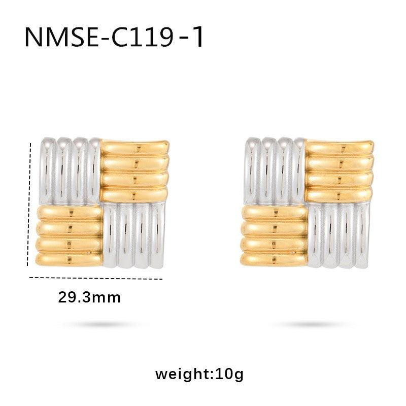 Orecchini Minimalisti Quadrati in Acciaio al Titanio Placcati Oro 18K da Donna
