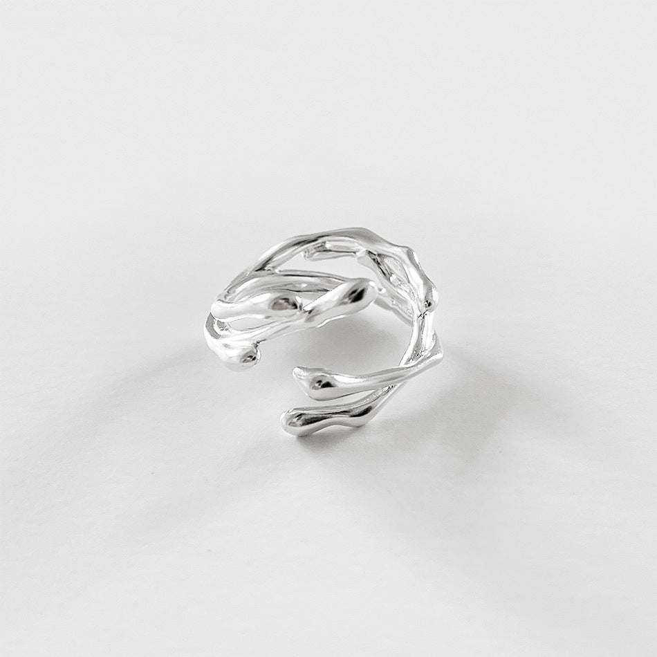 Anello placcato in argento sterling 925 con decorazioni floreali