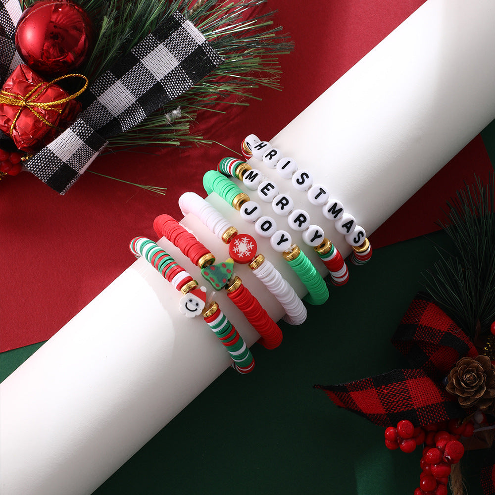 Braccialetto per Bambini con Babbo Natale dei Cartoni Animati e Albero di Natale in Argilla Polimerica, Set di Accessori Fatti a Mano per le Feste