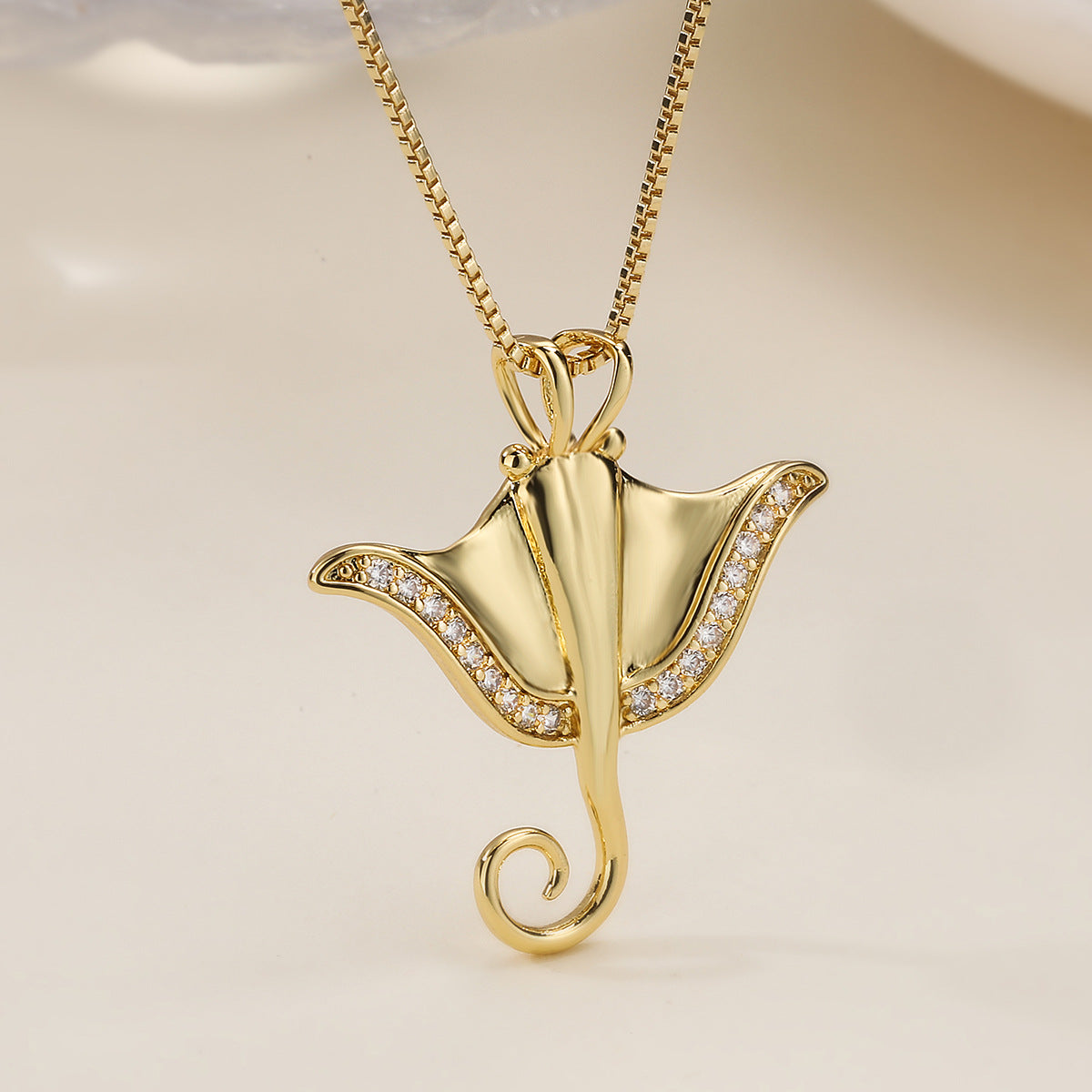 Minimalist Gold Plated Brass Cubic Zirconia Turtle Pendant Necklace for Women