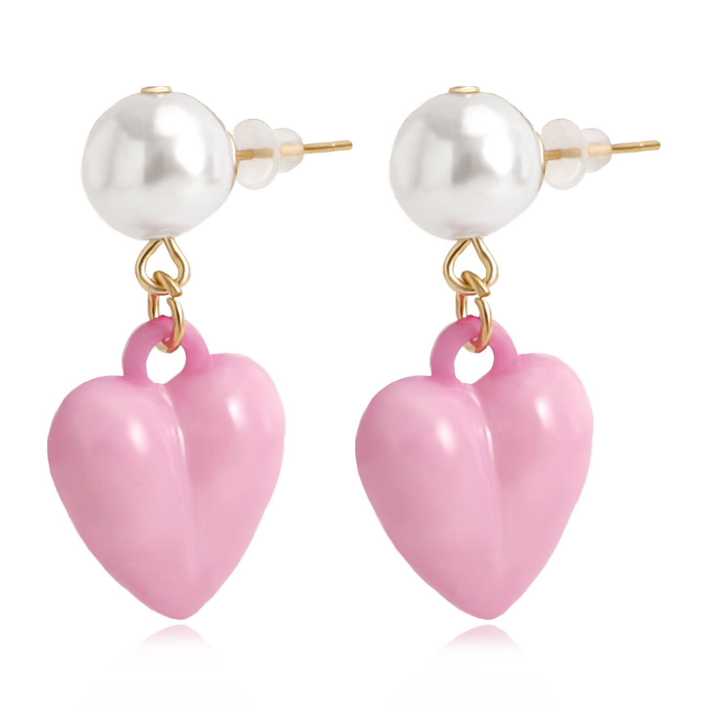 Minimalist Heart-Shaped Alloy Ear Studs with Iridescent Pearl Accents for Women