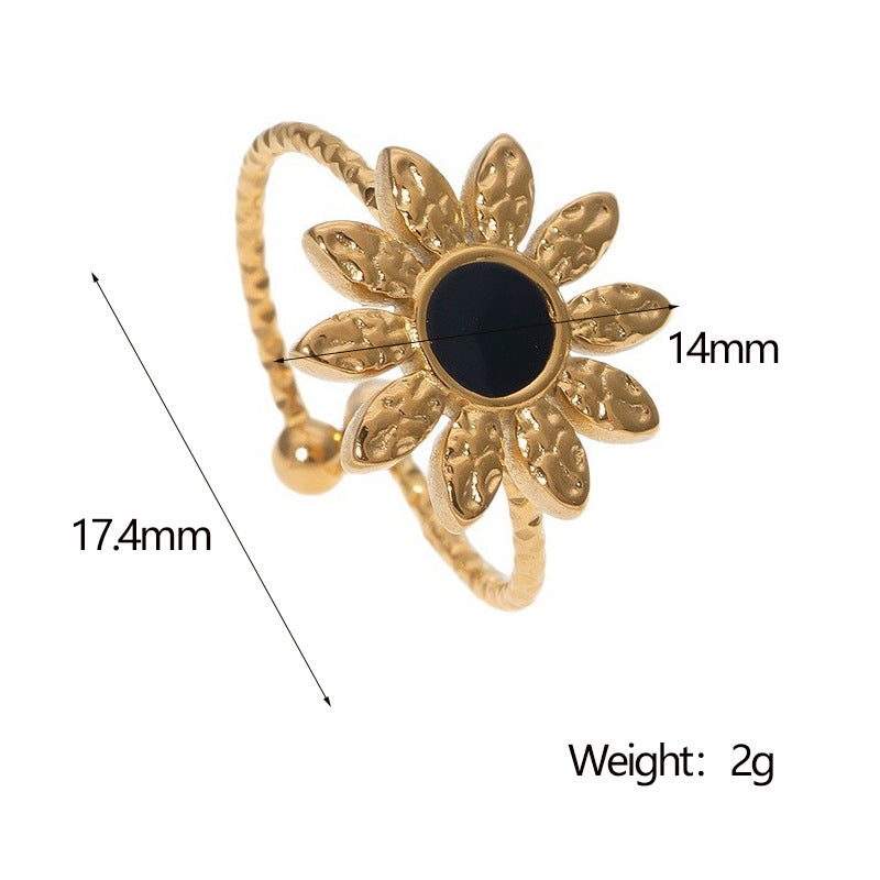 Anello Girasole Leggero alla Moda Placcato Oro 18K in Acciaio Inossidabile, Gioielli Floreali Apribili e Regolabili da Donna