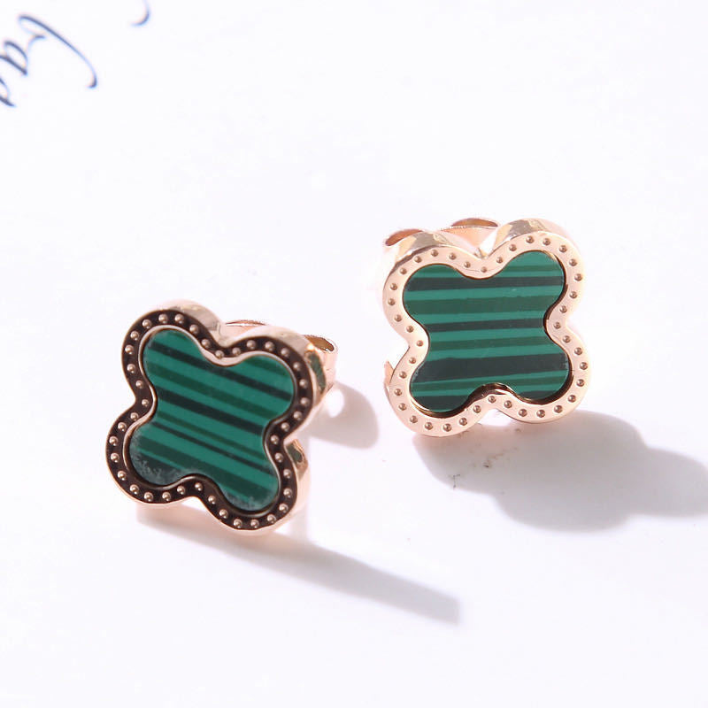 Classic Four-Leaf Clover Titanium Steel Stud Earrings for Women Hypoallergenic Plated Finish