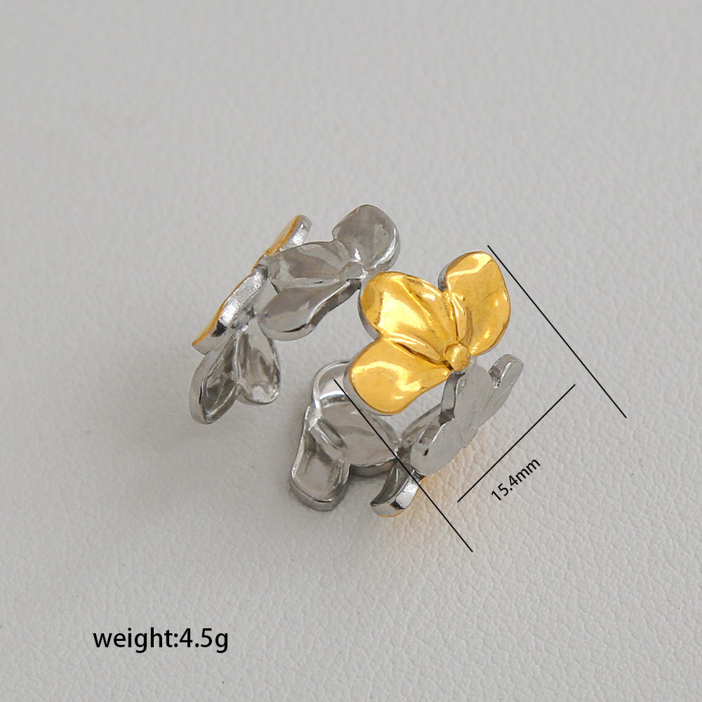 Anello aperto in acciaio inossidabile stile "Edgy Sweet" con motivo a croce e cuore, finitura placcata