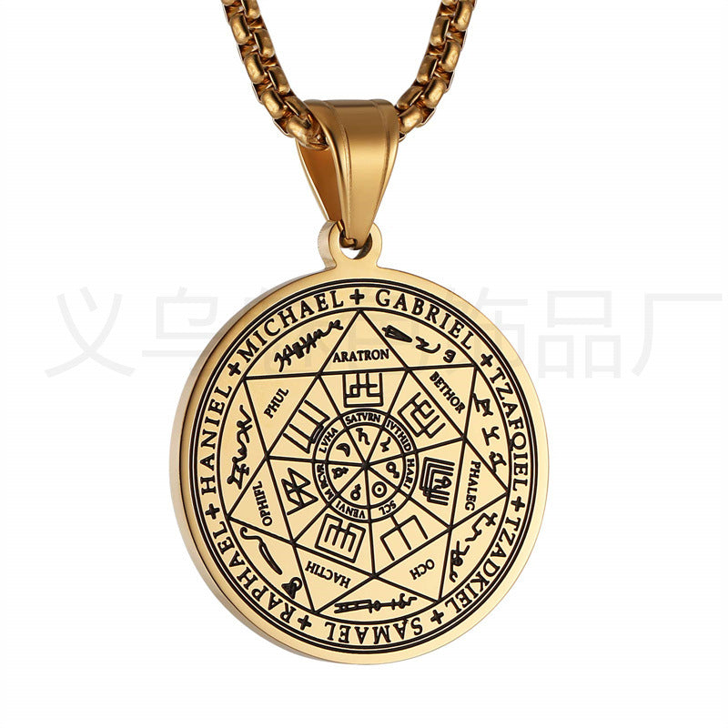 Collana con ciondolo geometrico minimalista in acciaio inossidabile con sigillo e finitura placcata