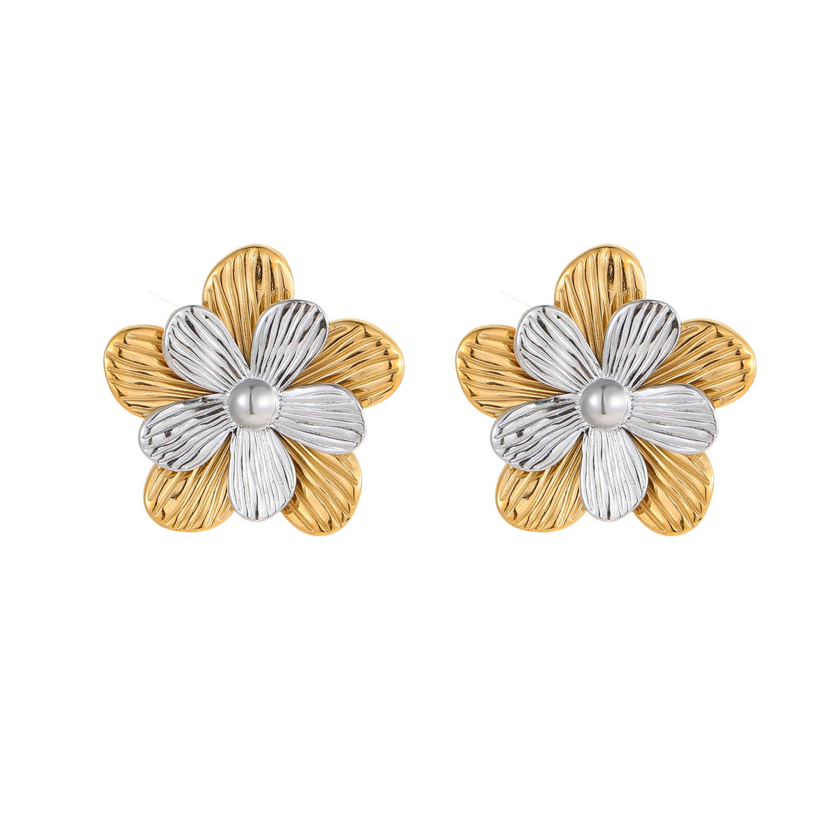 Fashionable Floral-Shaped Stainless Steel Stud Earrings with Plated Finish for Women