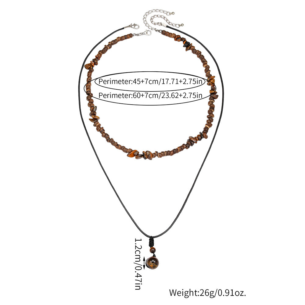 Casual Geometric Tiger Eye Coconut Shell Handmade Waxed Cord Necklace for Men and Women