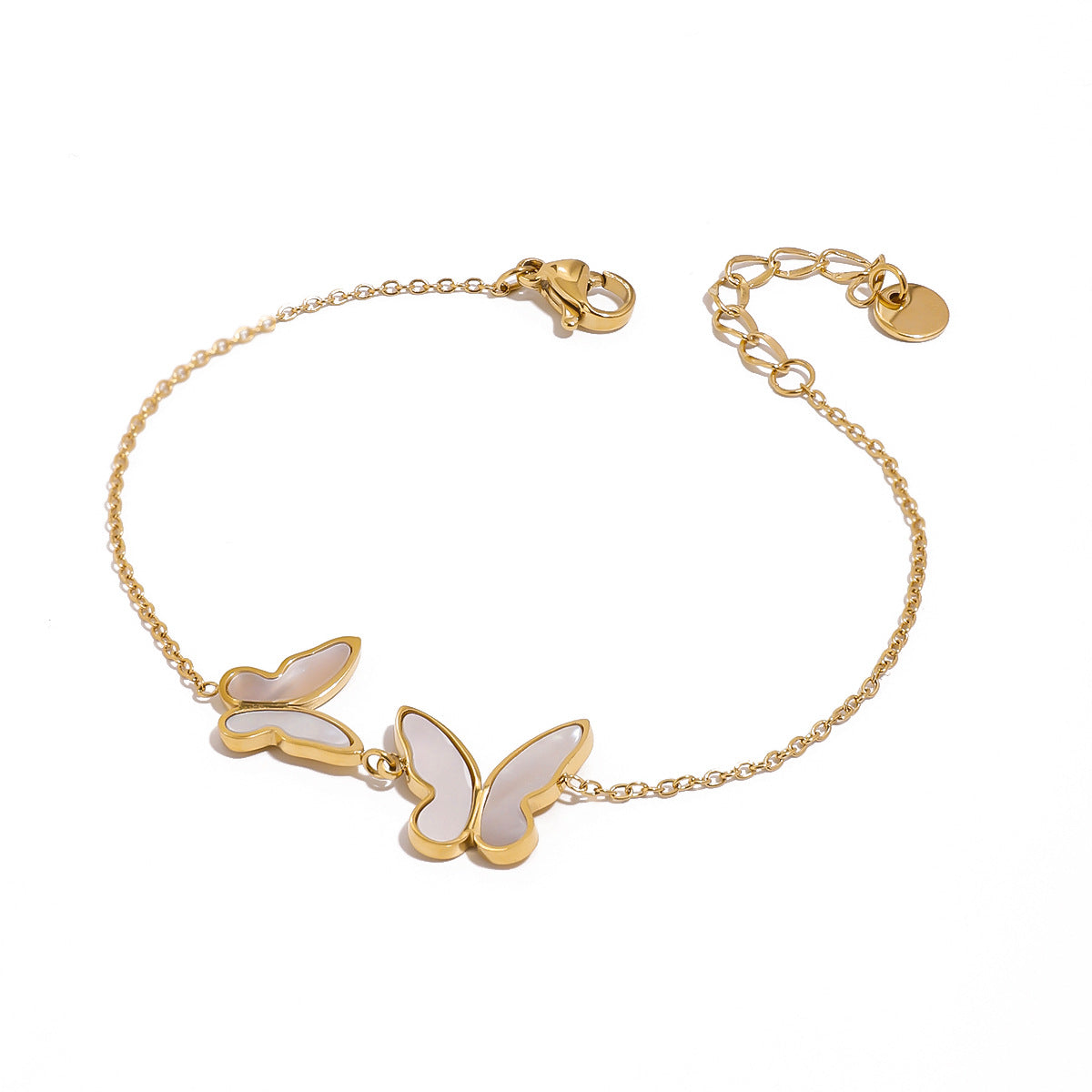Elegante pulsera de acero inoxidable con forma de mariposa y acabado chapado para mujer, accesorio de moda con diseño geométrico