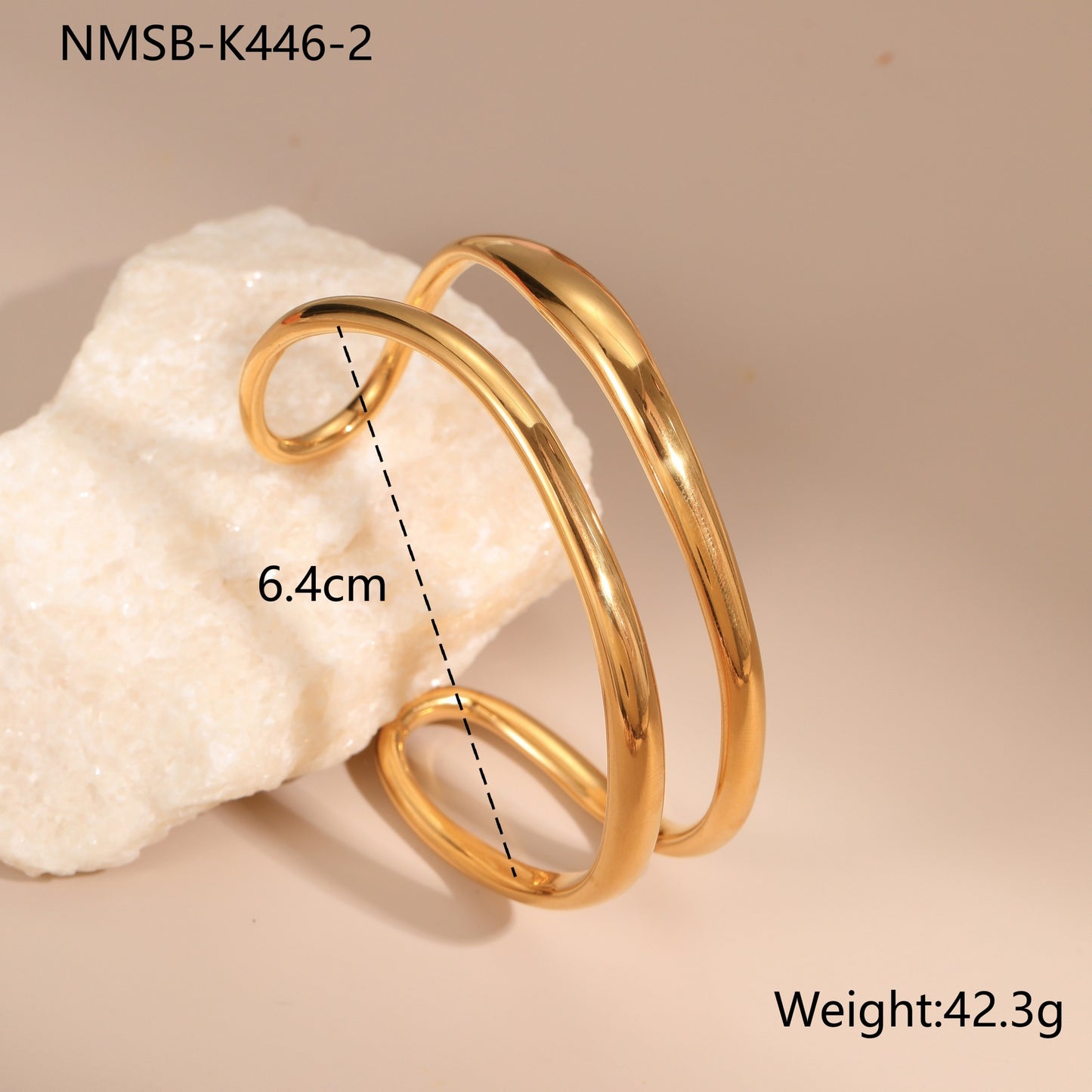 Fashionable Geometric Stainless Steel Cuff Bracelet with 18K Gold Plating for Women