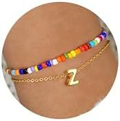 Bohemian Colorful Seed Bead Stainless Steel Letter Chain Bracelet Set