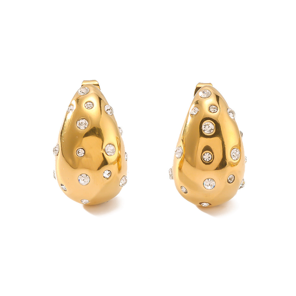 Orecchini da donna in acciaio inossidabile a forma di goccia, dal gusto vintage, con intarsi in strass e placcatura sottovuoto in oro 18 carati