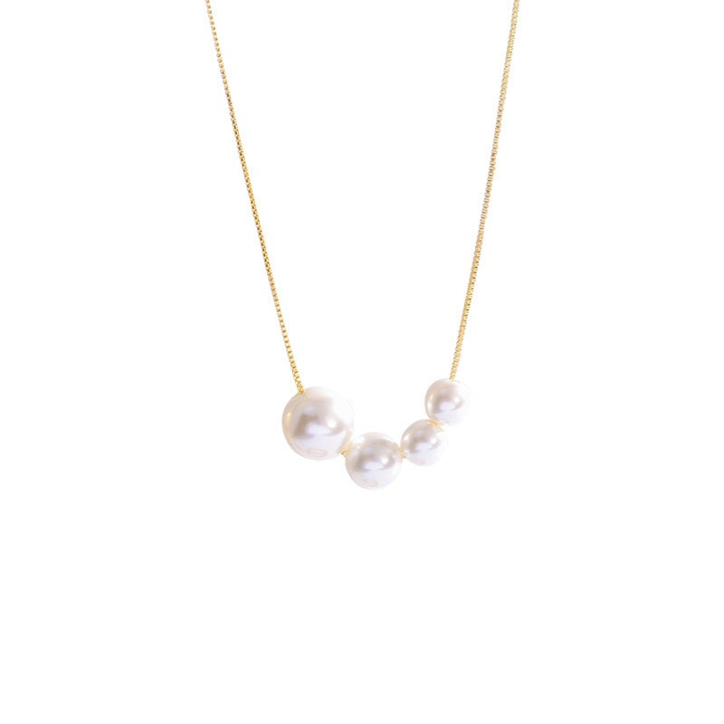 Collana Asimmetrica Geometrica con Perle da Donna con Pendente in Madreperla su Catena a Maglie, Girocollo Stile Lusso Minimalista