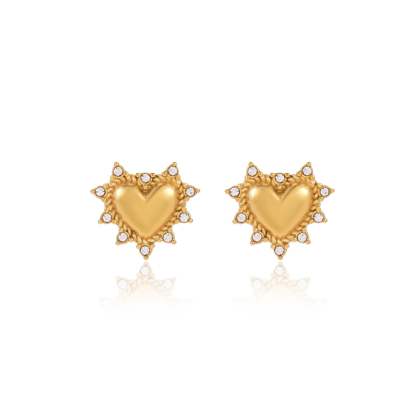 Orecchini da donna in acciaio inossidabile placcato oro 18 carati con strass a forma di cuore, stile vintage